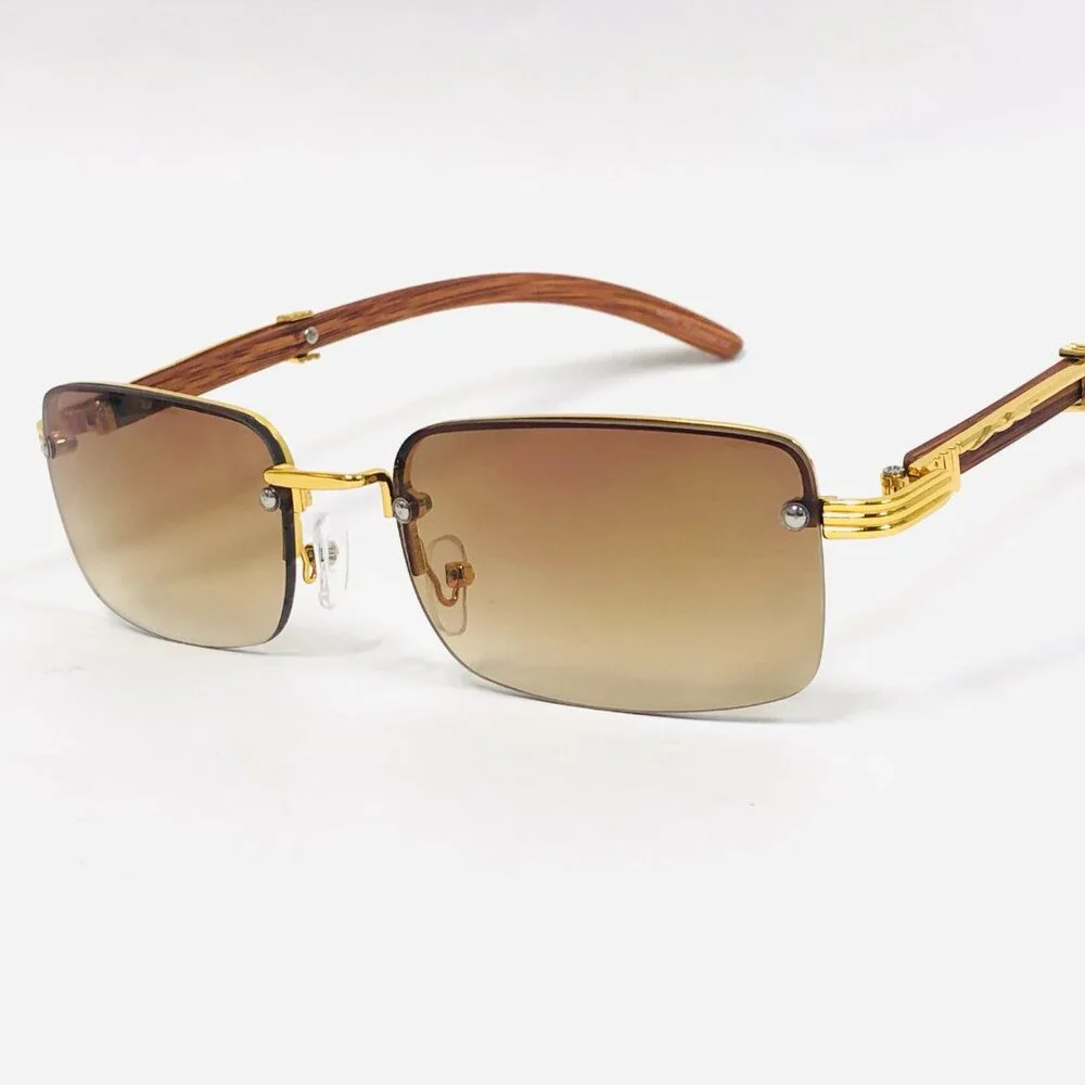 Men Sunglasses Brown Lens Square Gold Frame Street Wear‎ Light Weight Lentes New